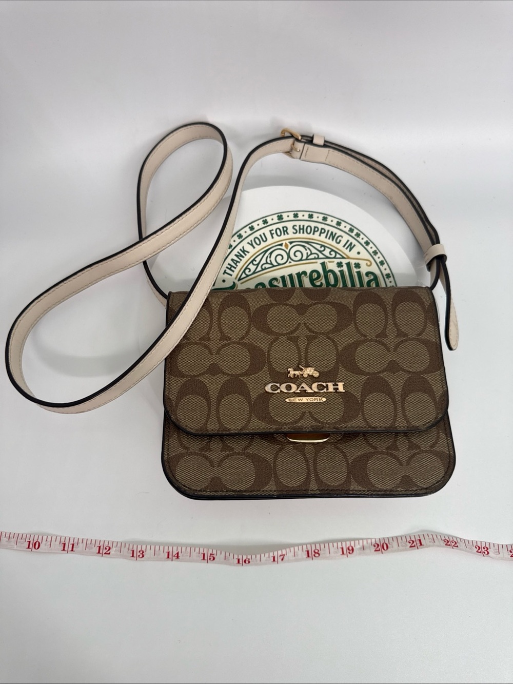 EUC Coach Brown Signature Canvas Crossbody with Cream Strap - Picture 9 of 16